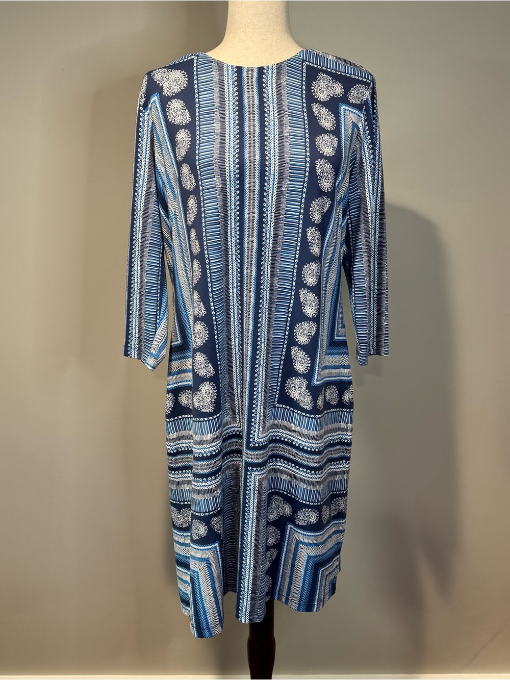 J McLaughlin Sophia Shift Dress Catalina Cloth Blue Paisley 3/4 Sleeve Resort XL